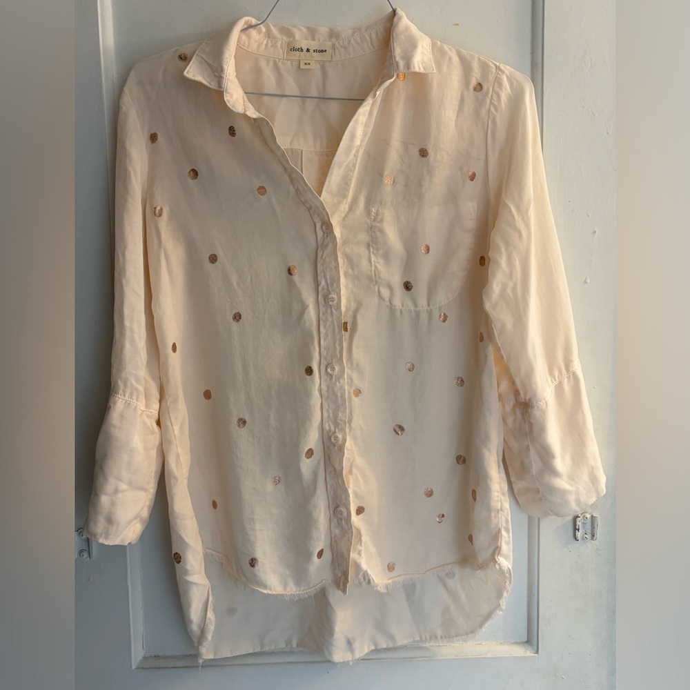 Anthropologie Cloth & Stone Button Down Polka Dot 100% Tencel Lyocell Size XS